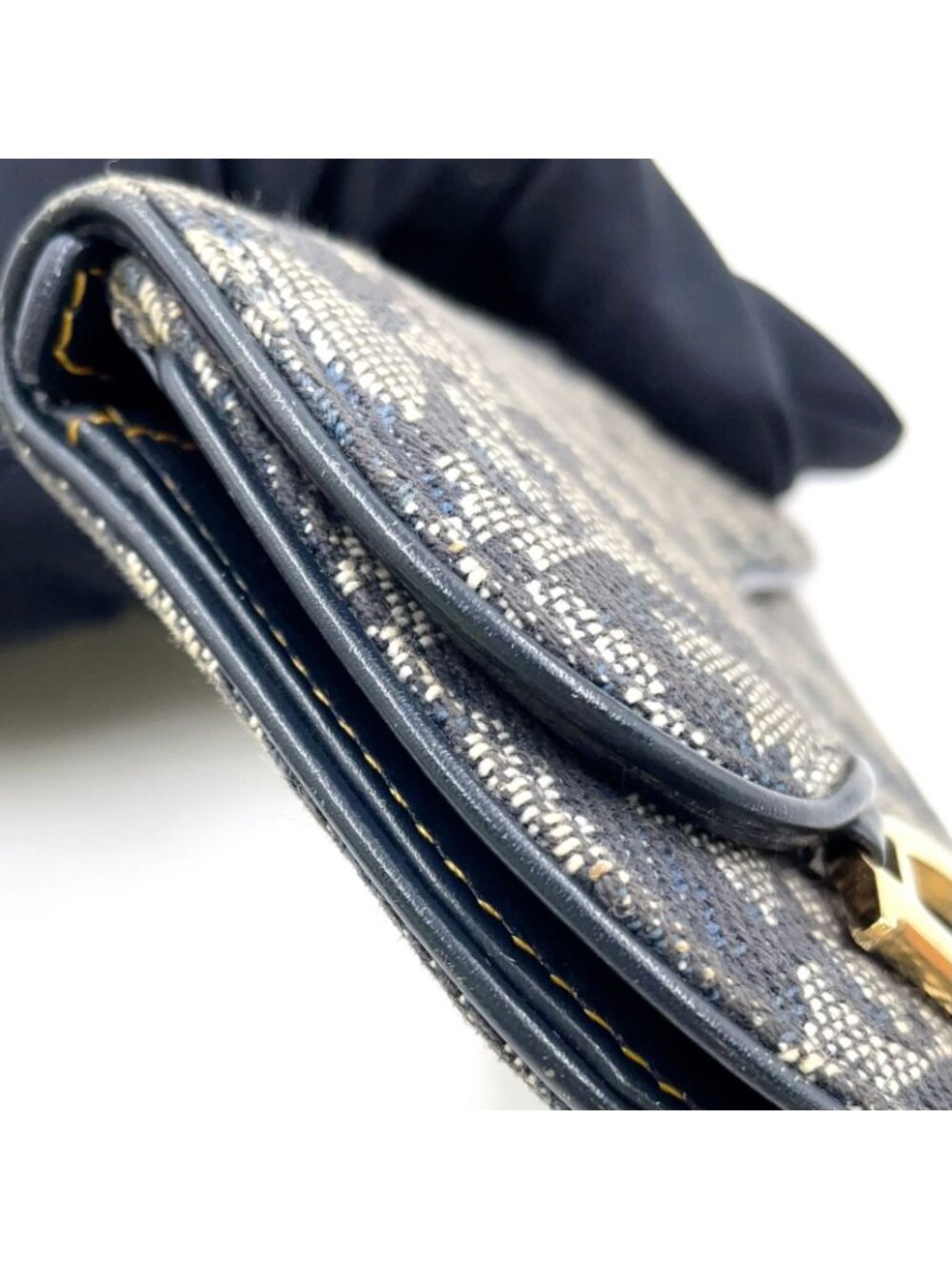 Dior Trotter Saddle Pouch Leather Canvas Navy Coin Case Gold - Picture 12 of 15